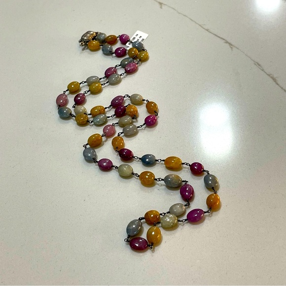 One of a kind oval Natural Sapphire oval bead necklace 36” in length. - Picture 1 of 11